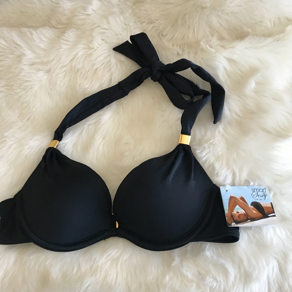 Gold stud Push up halter swim suit top NWT